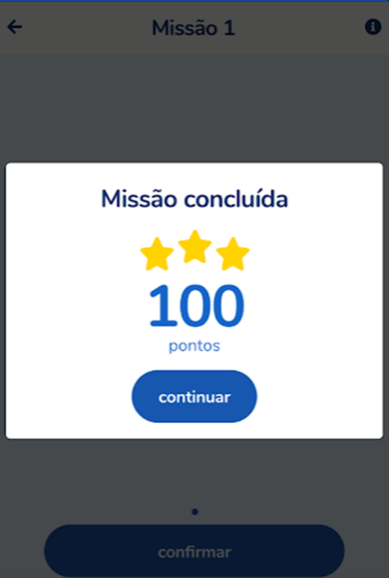 App de treinamento CX — Missão concluída, 100 pontos